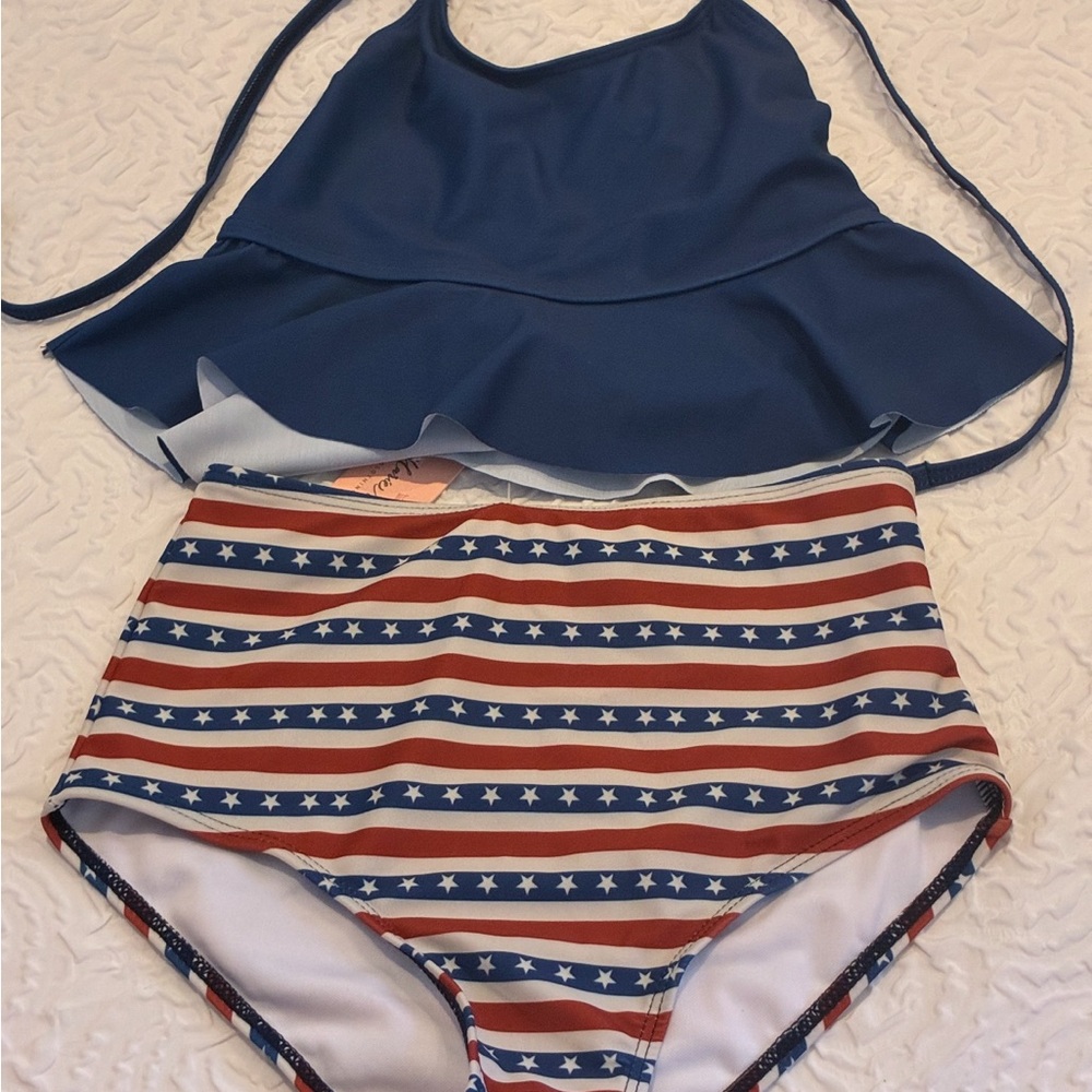Blue and Patriotic Striped Swimsuit